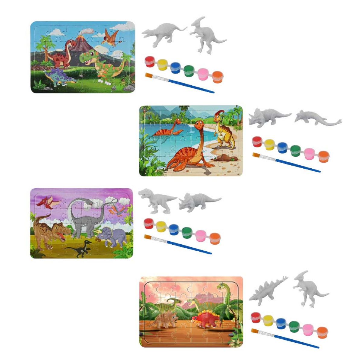 Kit Pintura Dino Com Quebra-cabeça Dinossauros Sortidos - Dm Toys Kit Pintura Dino Com Quebra-cabeça Dinossauros Sortidos - Dm Toys